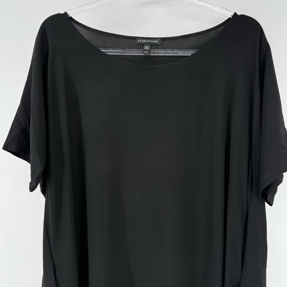 Eileen fisher 100% silk Shirt sleeve Tunic dress Black Small minimalist